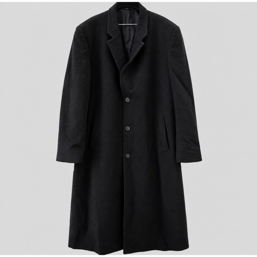 Vintage Christian Aujard Overcoat 48R Black Wool Cashmere Blend Men XL Pea Coat